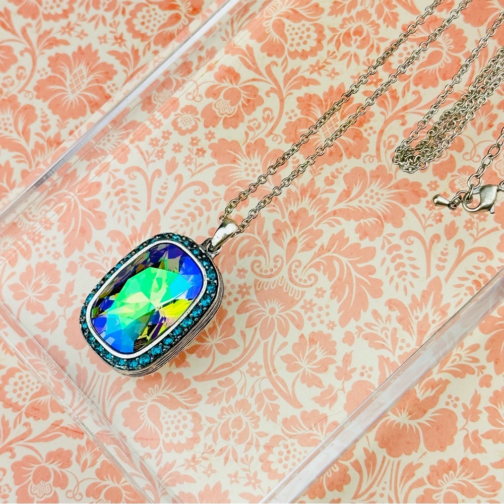 Vintage Touchstone Crystal Swarovski Large Faceted AB Crystal Pendant Necklace